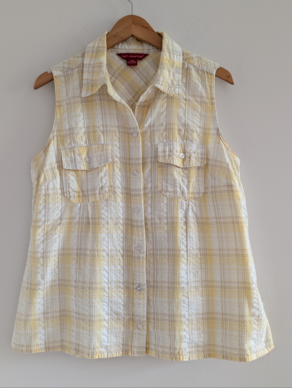 3/$30 100% Cotton Sleeveless Button-Down Plaid Shirt - Yellow & White